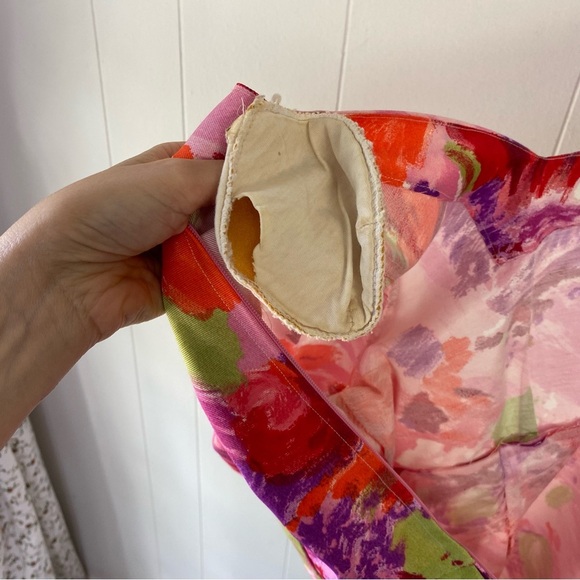 Vintage 60s 70s Pink Floral Empire Waist Maxi Dress Hostess 19.5” PTP, 15.5” W - Picture 10 of 16